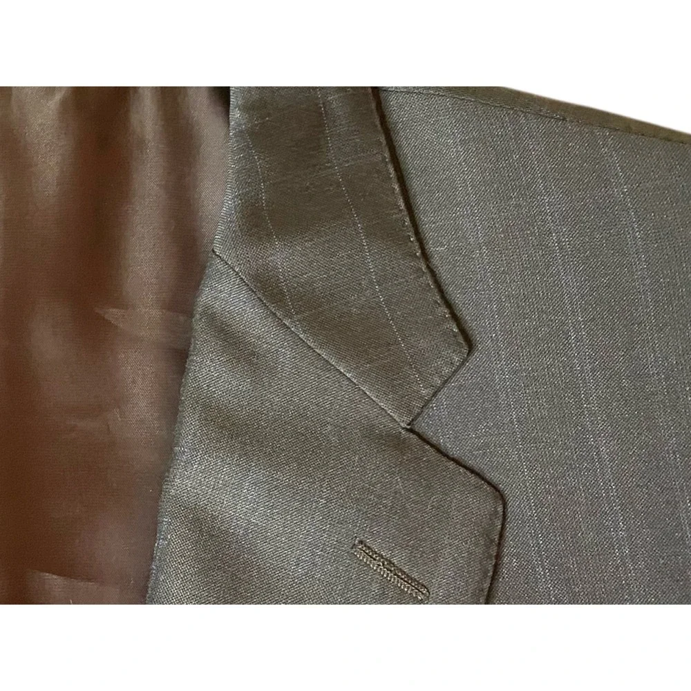 Hickey Freeman Worsted Wool Blazer Mens 50 Long Chocolate Brown Windowpane Coat